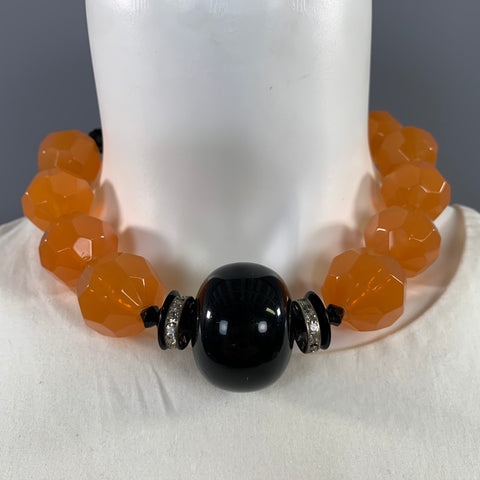NO BRAND Orange Black Plastic Necklace