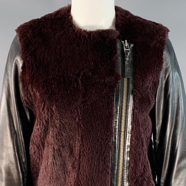 MACKAGE Size XS Black Brown Lambskin Leather Rabbit Fur Ombre Zip Jacket