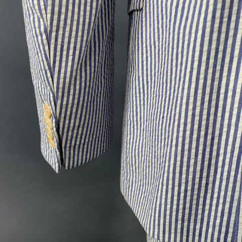 NEIMAN MARCUS Size 40 Blue White Stripe Seersucker Notch Lapel Suit