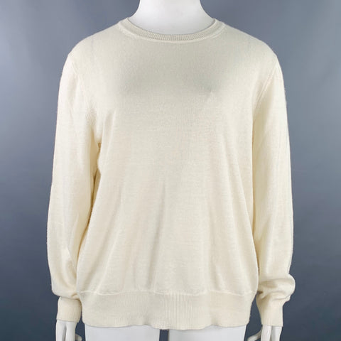 THE ROW Size L Cream Linen Cashmere Pullover