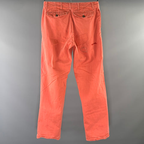 RALPH LAUREN Size 34 Pink Distressed Cotton Button Fly Casual Pants