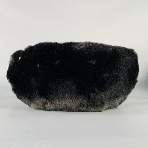 POIVRE BLANC Bubbly Black Faux Rabbit Fur Polyester Belt Bag