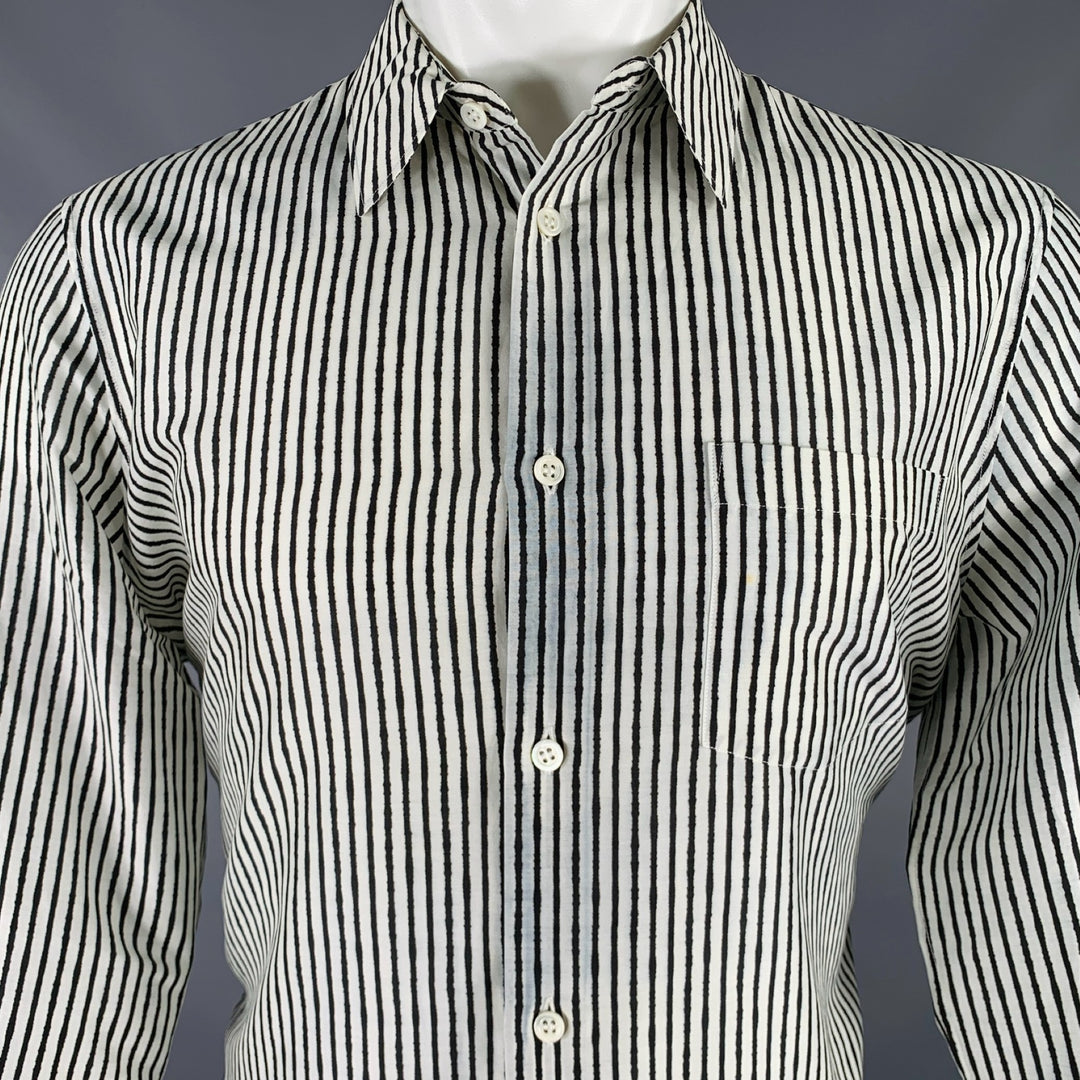 ALEXANDER MCQUEEN Size M White Black Stripe Cotton Silk Long Sleeve Shirt