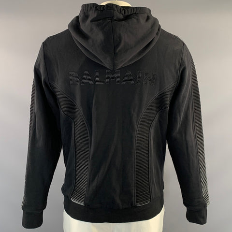 BALMAIN FW2015 Size L Black Ribbed Cotton Zip Up Jacket