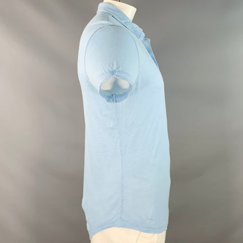 ORLEBAR BROWN Size L Blue Linen Jersey Tailored Fit Short Sleeve Polo