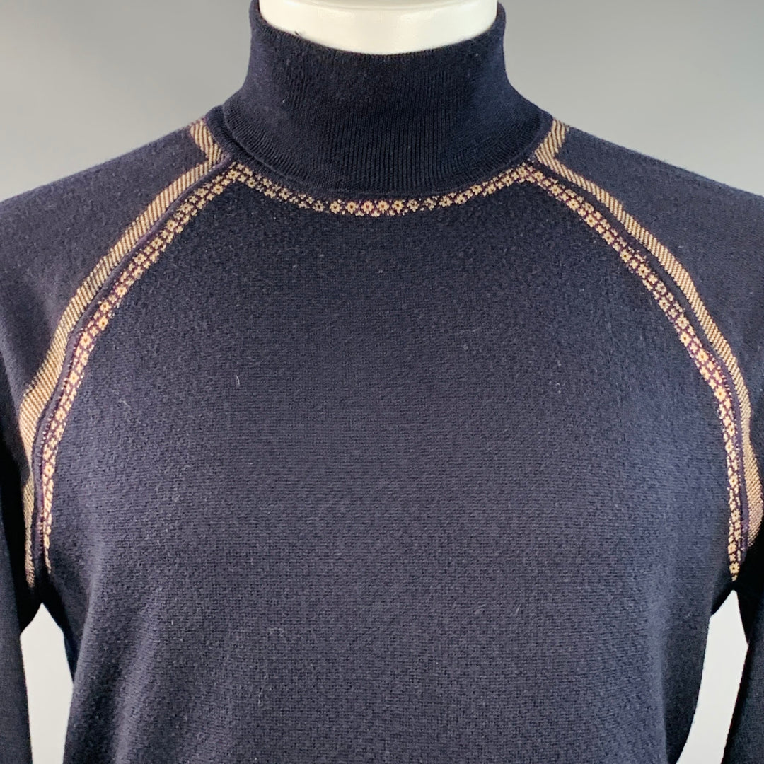 EMPORIO ARMANI Size M Navy Tan Contrast Trim Wool Turtleneck Pullover
