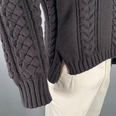 BURBERRY Size L Black Cable Knit Cotton Polyester Raglan Sweater