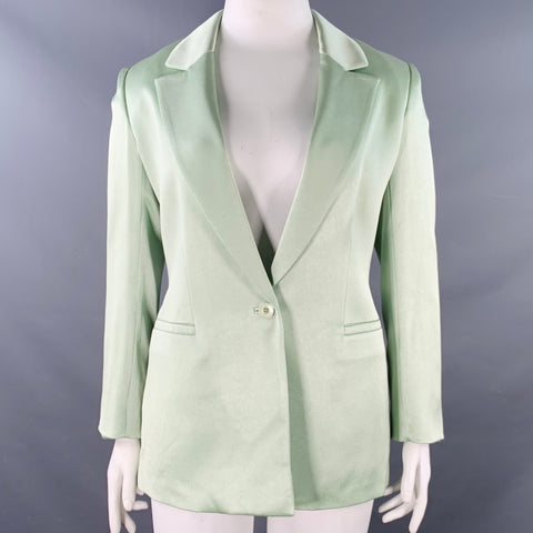 ALICE + OLIVIA Size 12 Mint Green Triacetate Blend Satin Jacket Blazer