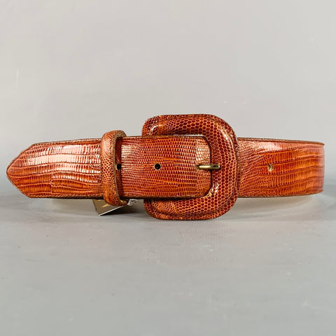 LINDA ALLARD Size S Brown Cognac Lizard Leather Covered Buckle Belt