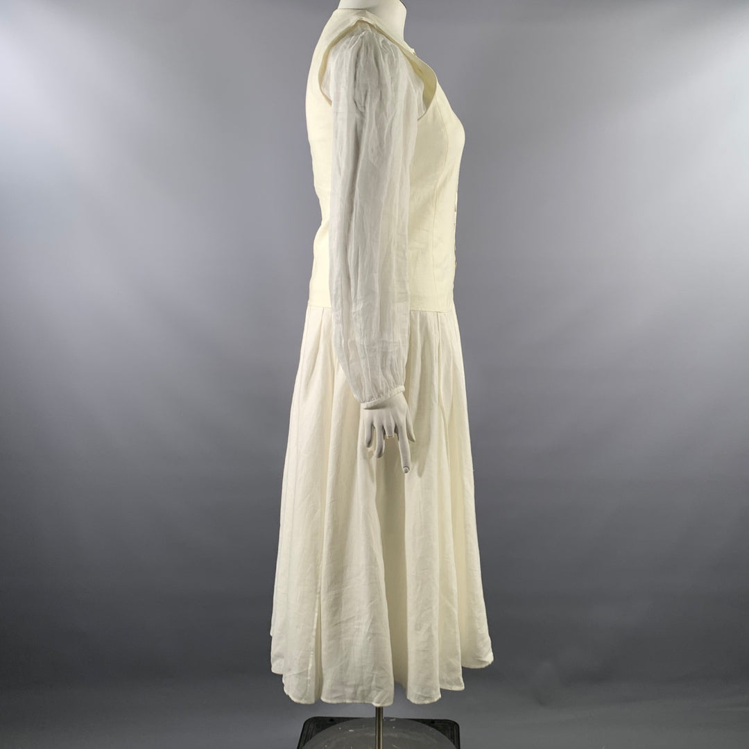 CHLOE Size L Cream Linen  Ramie Twill Vest Midi Dress
