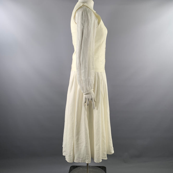 CHLOE Size L Cream Linen  Ramie Twill Vest Midi Dress
