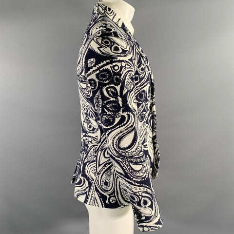 MR TURK Chest Size 38 Navy White Floral Cotton Blend Notch Lapel Sport Coat