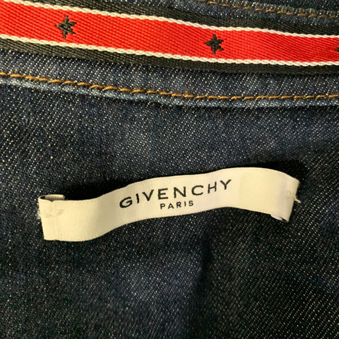 GIVENCHY Size S Navy Yellow Contrast Stitch Cotton Blend Long Sleeve Shirt