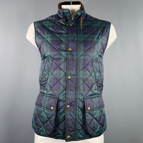 POLO by RALPH LAUREN Size XL Navy Dark Green Quilted Blackwatch Plaid Vest