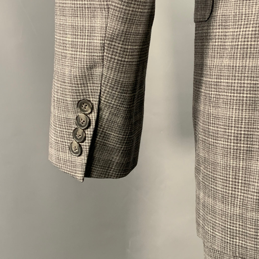 EIDOS Size 38 Regular Grey Charcoal Plaid Wool Notch Lapel Suit