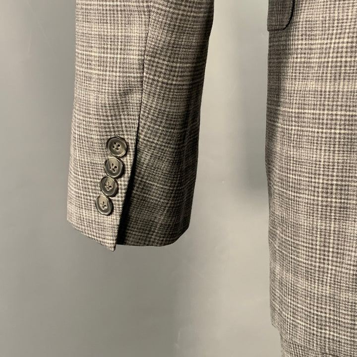 EIDOS Size 38 Regular Grey Charcoal Plaid Wool Notch Lapel Suit