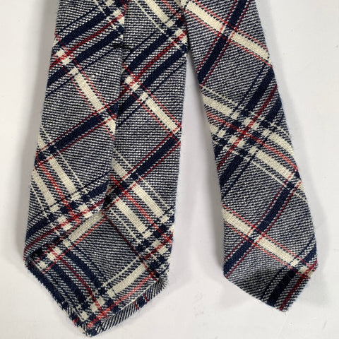 BLACK FLEECE Navy Cream & Red Plaid Wool silk linen Tie