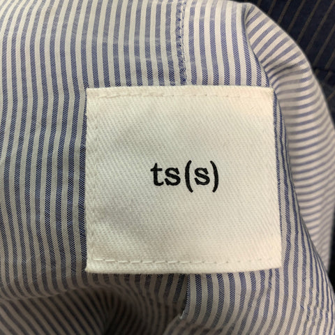 TS (S) Size L Navy Tan Pinstripe Cotton Silk Jacket