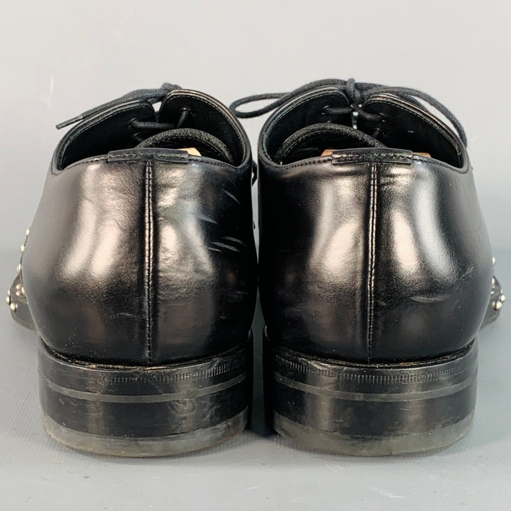 PRADA Size 10 Black Silver Studded Leather Cap Toe Lace Up Shoes