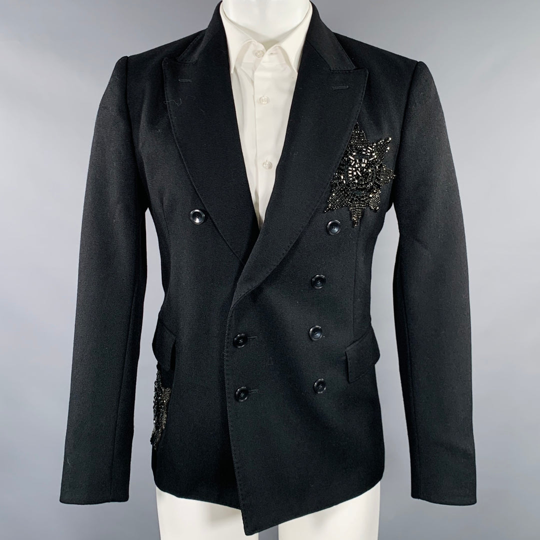 ALEXANDER MCQUEEN FW15 Size 38 Black Beaded Wool Mohair Sport Coat