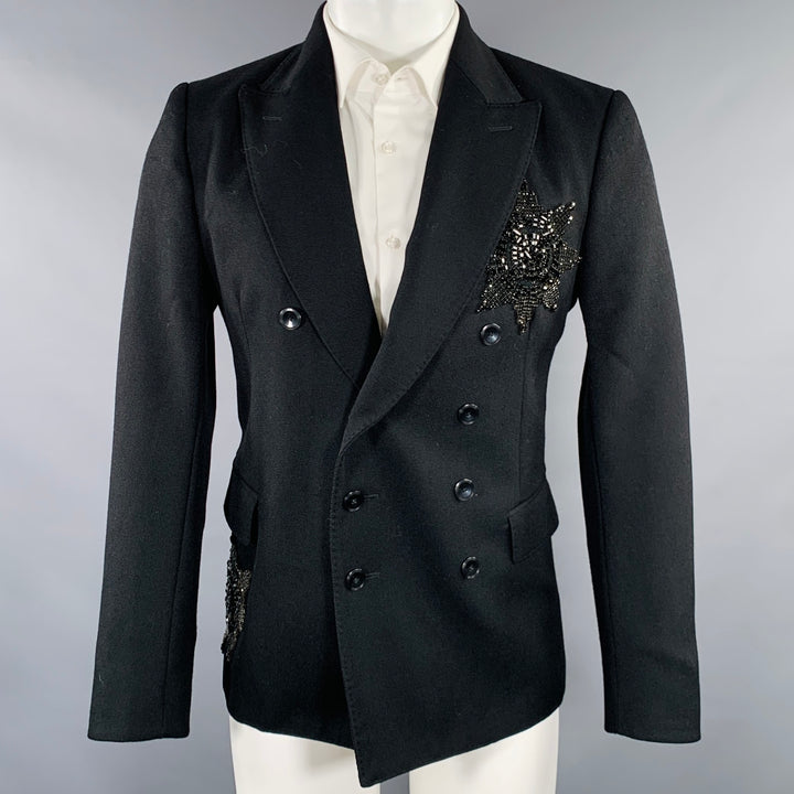 ALEXANDER MCQUEEN FW15 Size 38 Black Beaded Wool Mohair Sport Coat