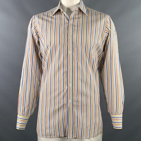 TURNBULL & ASSER Vintage Size L White Multi Color Stripe Cotton French Cuff Long Sleeve Shirt