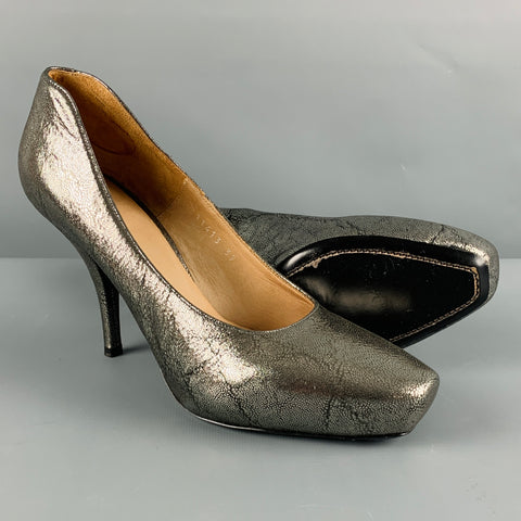 DRIES VAN NOTEN Zapatos de tacón con plataforma de cuero plateado talla 9