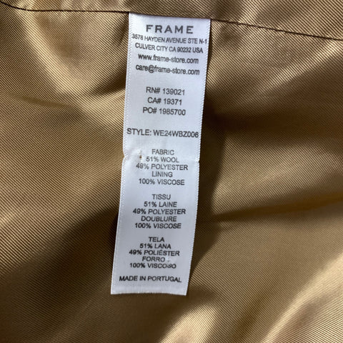 FRAME Size S Tan Wool Polyester Notch Lapel Jacket Indoor Blazer