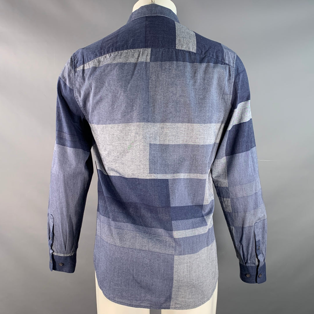 ELIE TAHARI Size M Blue Navy Color Block Cotton One pocket Long Sleeve Shirt