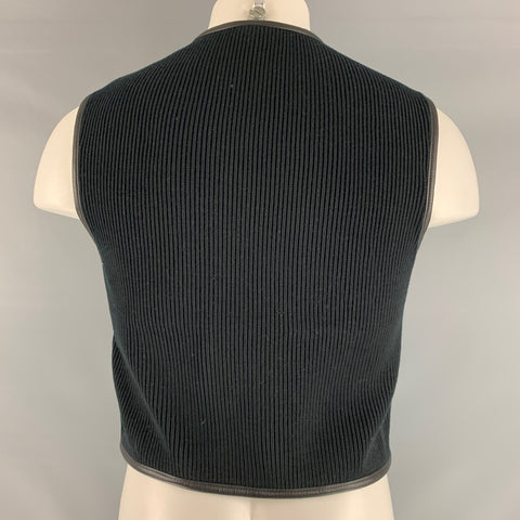 DONNA KARAN Size S Black Mixed Materials Leather Zip Up Vest