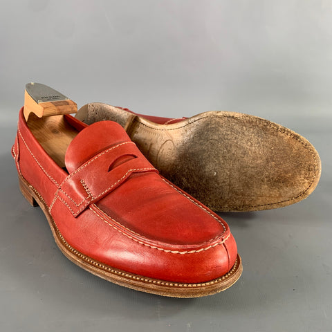 PRADA Size 9 Orange Stitched Leather Penny Loafers