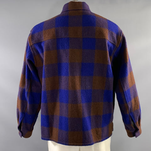 LEMAIRE AW2022 Size L Blue Brown Plaid Wool Button Up Jacket