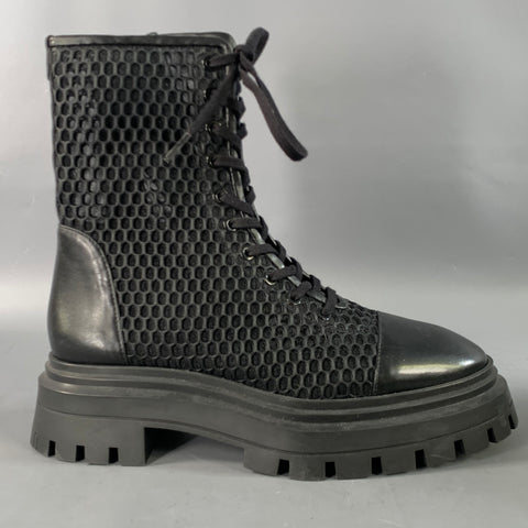 STUART WEITZMAN Size 7.5 Black Nylon Mesh Leather Trim Cap Toe Boots