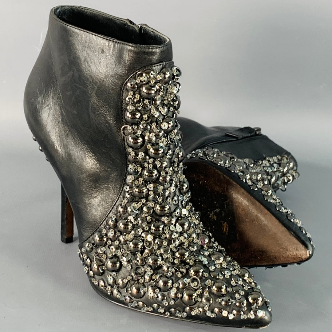 VERA WANG Size 6 Black Leather Studded Side Zipper Stiletto Boots