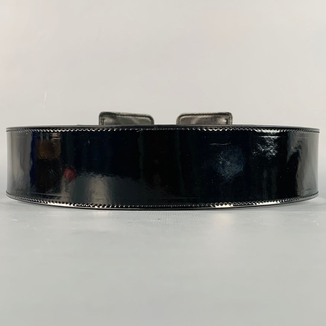 APOSTROPHE Size M Black Patent Leather Double Buckle Belt