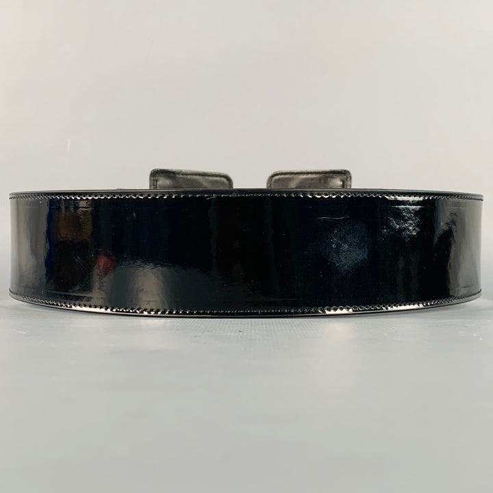 APOSTROPHE Size M Black Patent Leather Double Buckle Belt