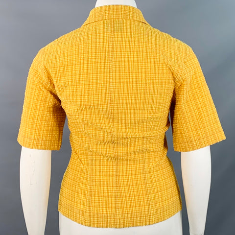 NANUSHKA Size L Yellow Brown Polyester Blend Plaid Short Sleeve Shirt