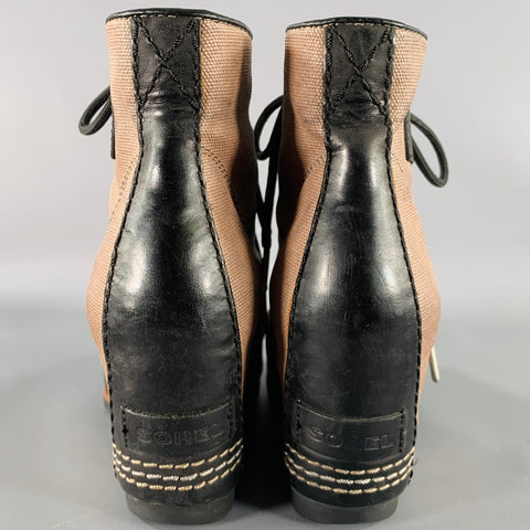 SOREL Size 7.5 Black Taupe Canvas Mixed Materials Wedge Boots