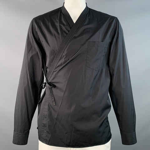 3.1 PHILLIP LIM Size XL Black Cotton Kimono Wrap Long Sleeve Shirt