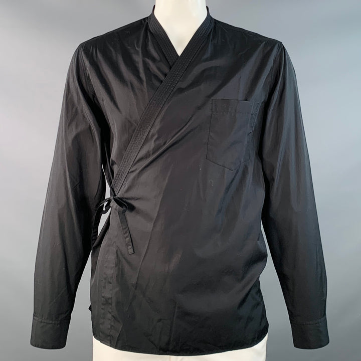 3.1 PHILLIP LIM Size XL Black Cotton Kimono Wrap Long Sleeve Shirt