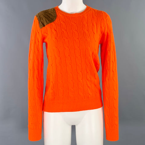 RALPH LAUREN Size M Orange Brown Wool Cashmere Cable Knit Sweater