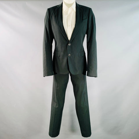DRIES VAN NOTEN Size 34 Dark Green Cotton Twill Notch Lapel Suit