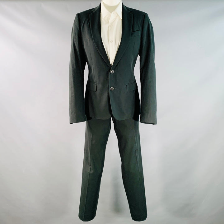 DRIES VAN NOTEN Size 34 Dark Green Cotton Twill Notch Lapel Suit