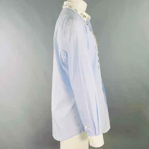 BURBERRY Size M Blue White Pinstripe Cotton Button Up Long Sleeve Shirt