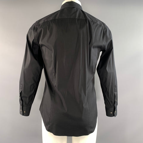 THEORY Size S Black Solid Cotton Blend Pointed Collar Long Sleeve Shirt