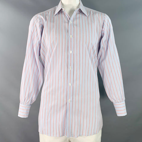 TURNBULL & ASSER Size L Blue Navy Red Stripe Cotton Long Sleeve Shirt