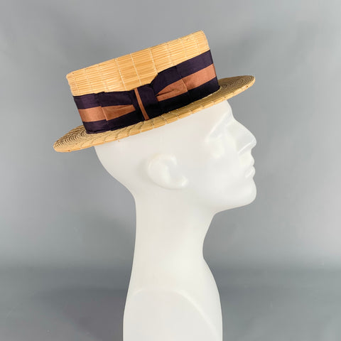 VINTAGE Size 7 Natural Woven Straw Boater Hat