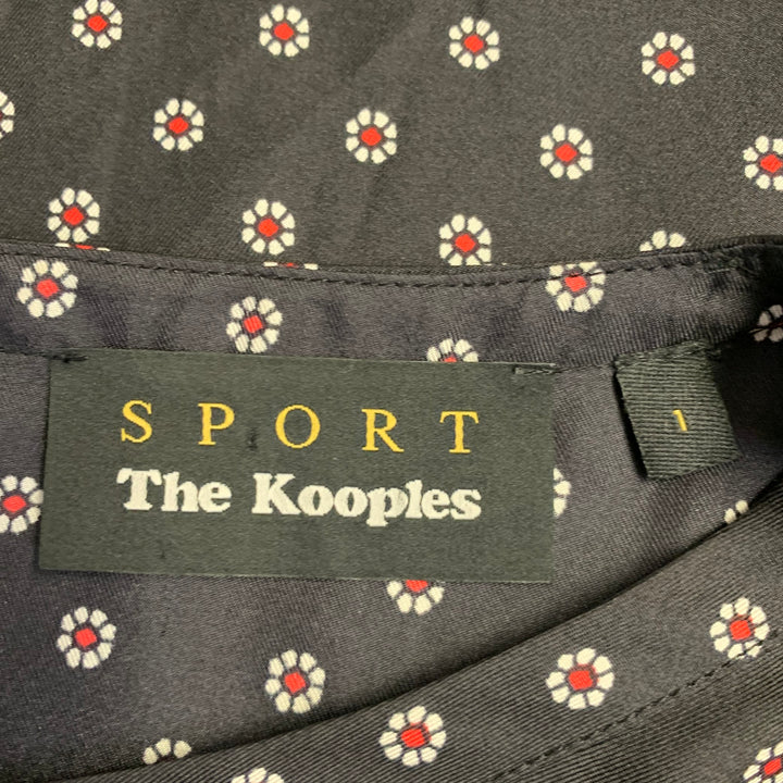 THE KOOPLES Size S Black Red White Silk Floral Short Sleeve Casual Top