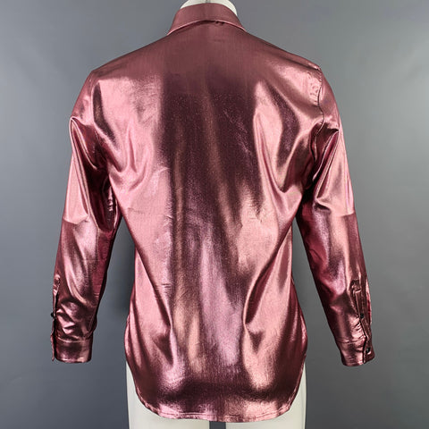 JUST CAVALLI Size S Pink Metallic Shimmery Polyester Blend Long Sleeve Shirt