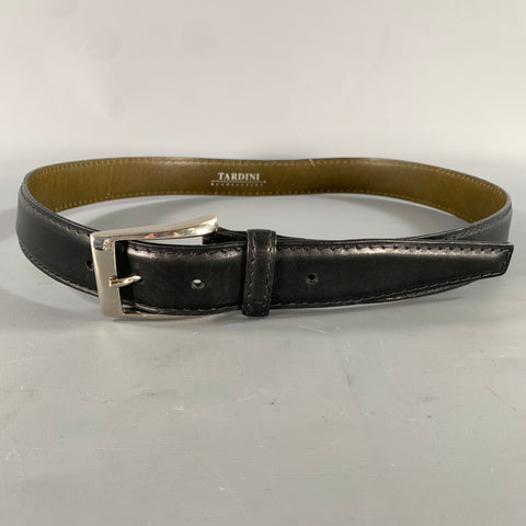 TARDINI Size 38 Black Crackled Leather Belt